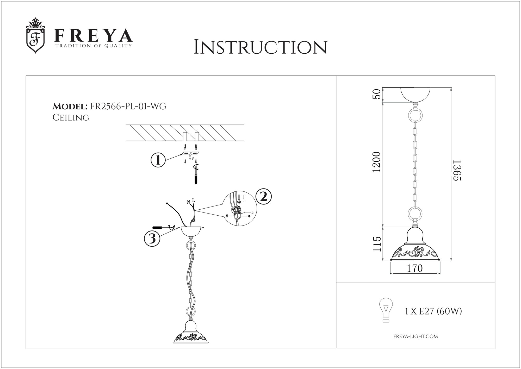 Подвесной светильник Freya Benoit FR2566-PL-01-WG