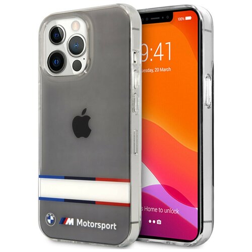 фото Чехол cg mobile bmw motorsport pc/tpu tricolor horizont hard для iphone 13 pro max, цвет прозрачный/черный (bmhcp13xshtwk)