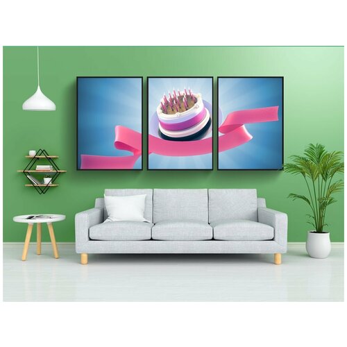 фото Набор модулных постеров для интерьера "торт, день рождения, летать" 60x90 см. в тубусе, без рамки lotsprints