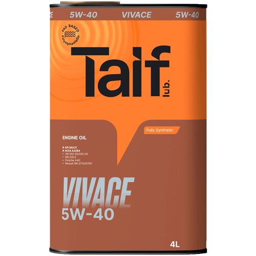 TAIF Lubricants Taif Масло Моторное Vivace 5w-40, 4l Api Sn/Cf, Mb- 229.5,Vw 502 00/505 00