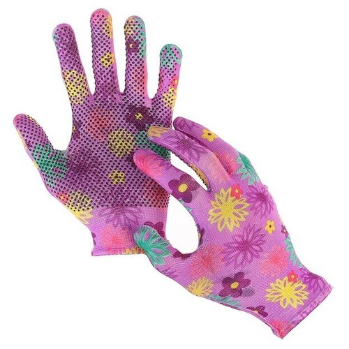 Greengo Перчатки нейлоновые, с ПВХ точками, размер 8, микс, «Цветы» greengo перчатки нейлоновые с пвх точками размер 8 микс цветы