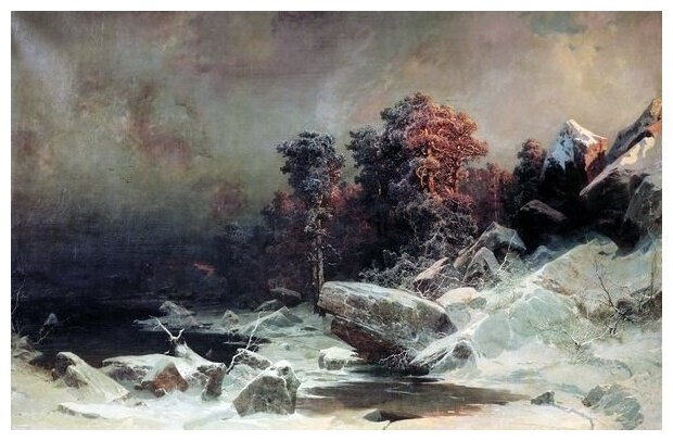 Репродукция на холсте Зимний вечер (Winter Evening) №2 Мещерский Арсений 78см. x 50см.