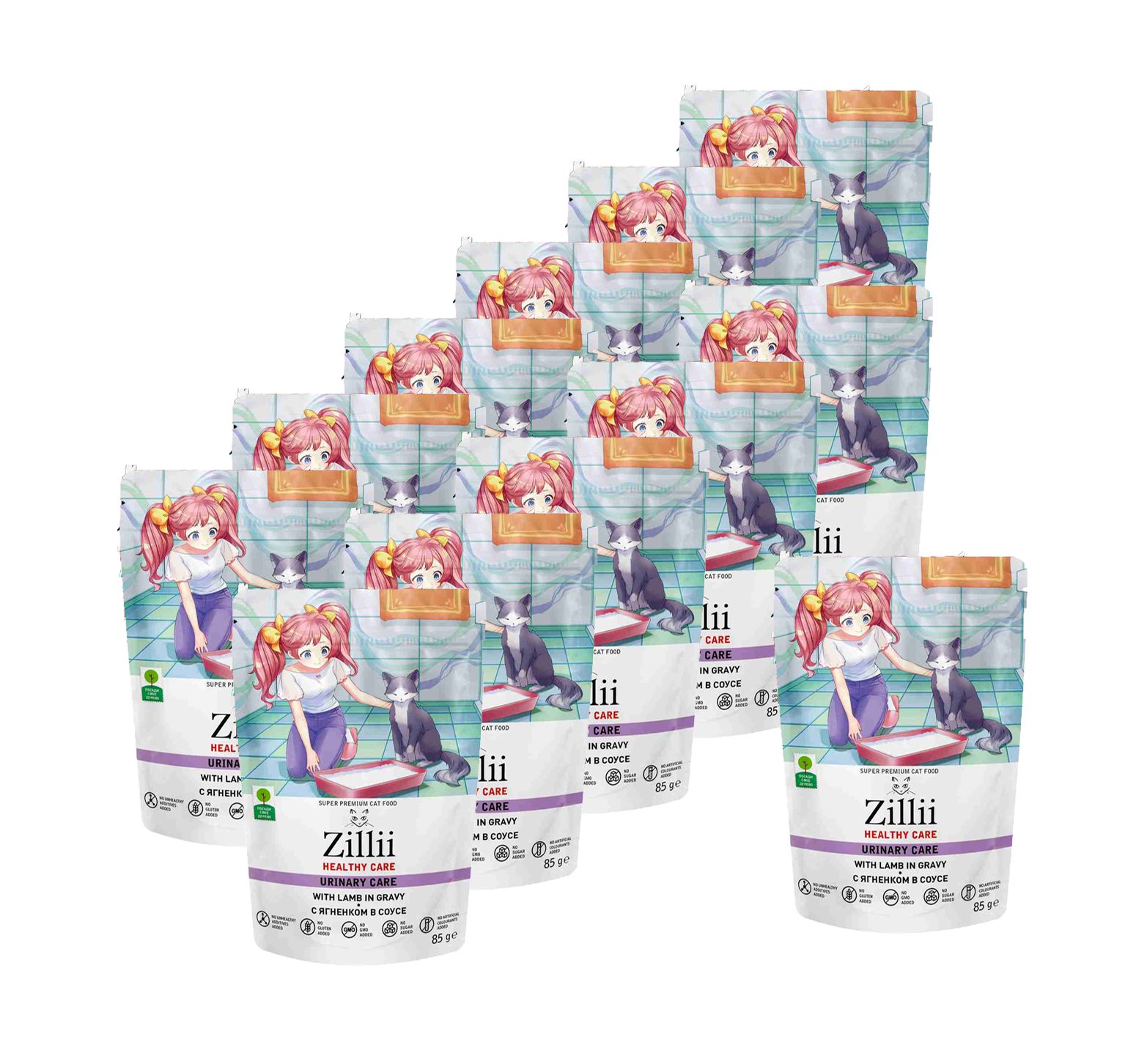 Zillii Healthy Care Urinary Care влажный корм для взрослых кошек, РН контроль, с ягненком в соусе, в паучах - 85 г x 12 шт.
