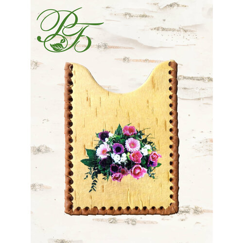 Обложка-карман для проездного билета Русская береста, синий, белый