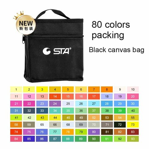 Маркеры STA для скетчинга двусторонние 80 цветов в сумке