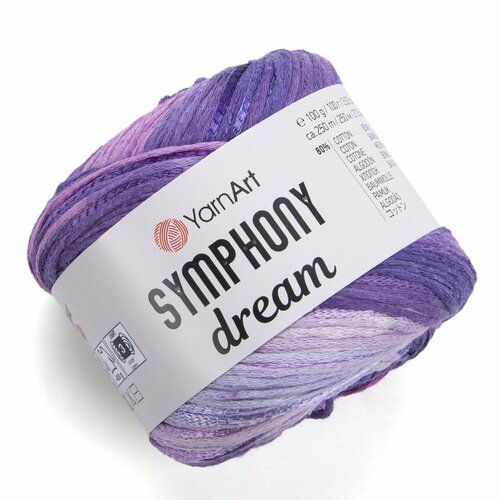 фото Пряжа symphony dream yarnart, сирен/фуксия принт - 3113, 80% хлопок, 20% вискоза, 4 мотка, 100 г, 250 м.