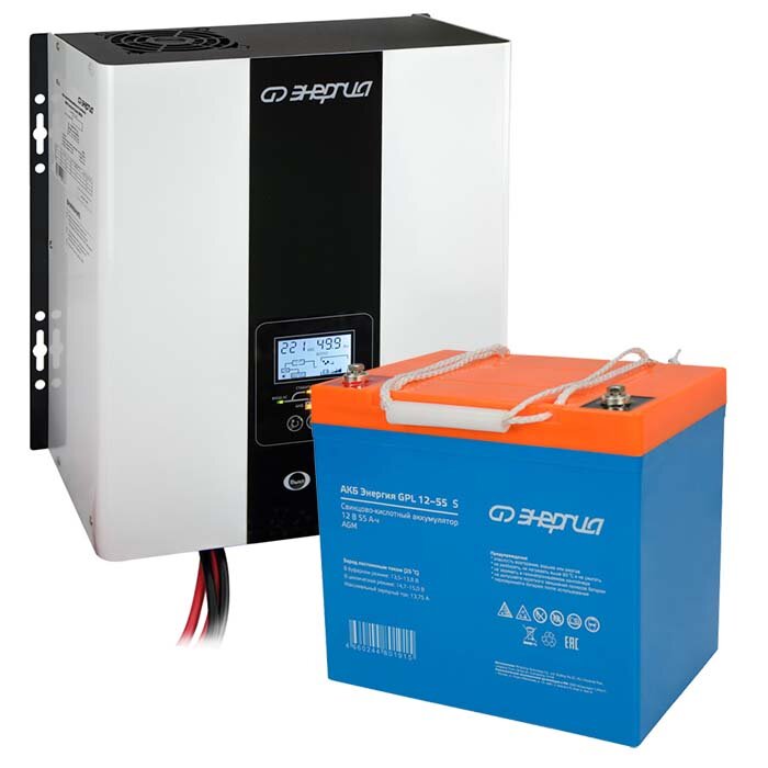 Комплект ИБП для дома Энергия Smart 600 Вт + Аккумулятор GPL S 55 Ач 300Вт-90мин