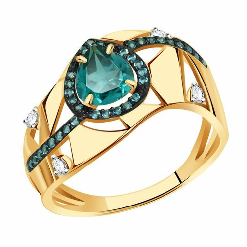 Кольцо Diamant online, золото, 585 проба, фианит, размер 19, зеленый