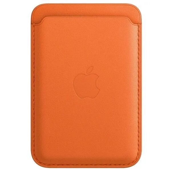 Чехол натуральная кожа, цветная анимация (Картхолдер) Apple Leather Wallet MagSafe 13, 13 pro, 13 pro max, Orange