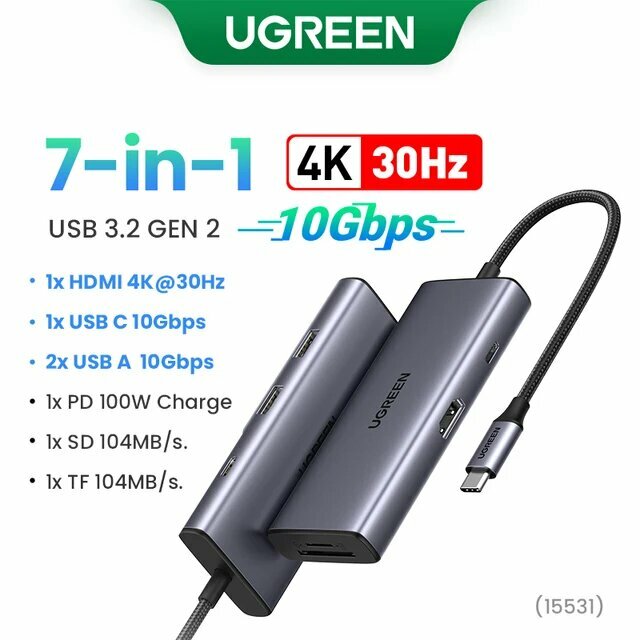 UGREEN 10 Гбит/с USB концентратор 7 в одном 4K