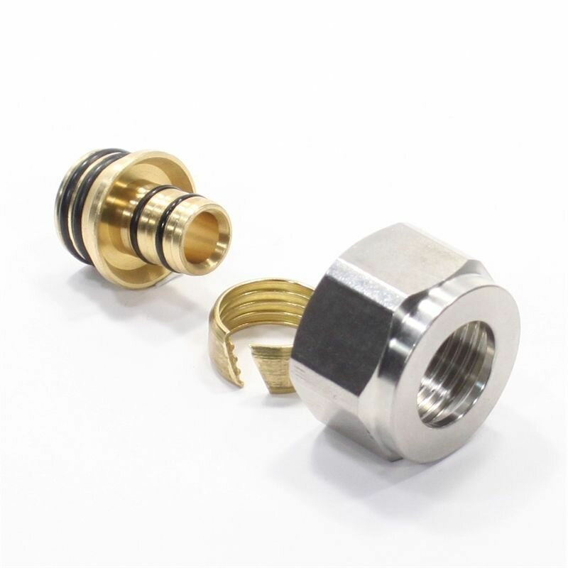 фото Резьбозажимное 16 x 2.2-3/4", WAAG, обжим-резьба, вн, латунь (никель) евроконус