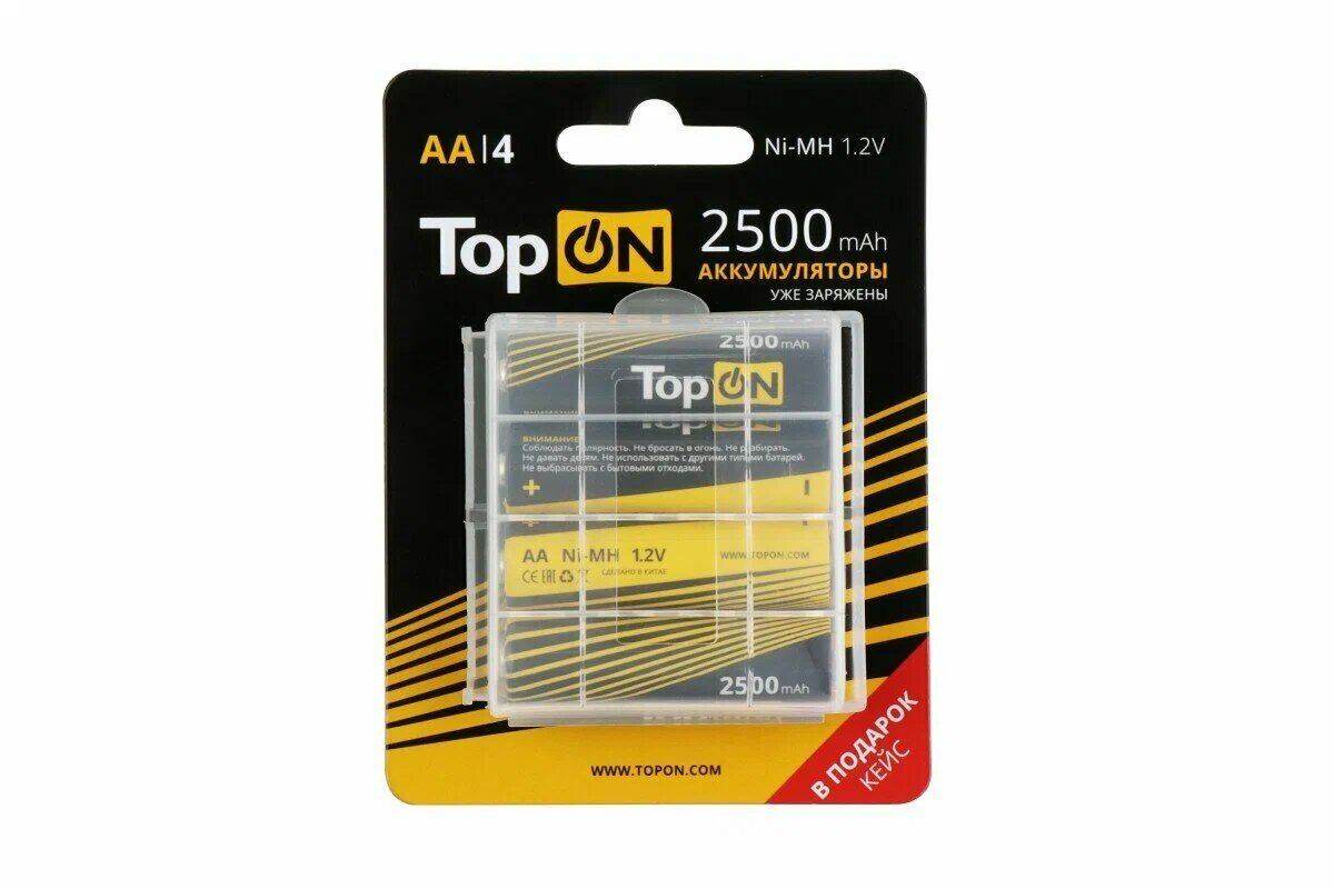 Аккумуляторные батарейки AA TopON TOP-NH-AA-2500-4B 2500mAh 1.2V Ni-MH HR6 4 шт в боксе