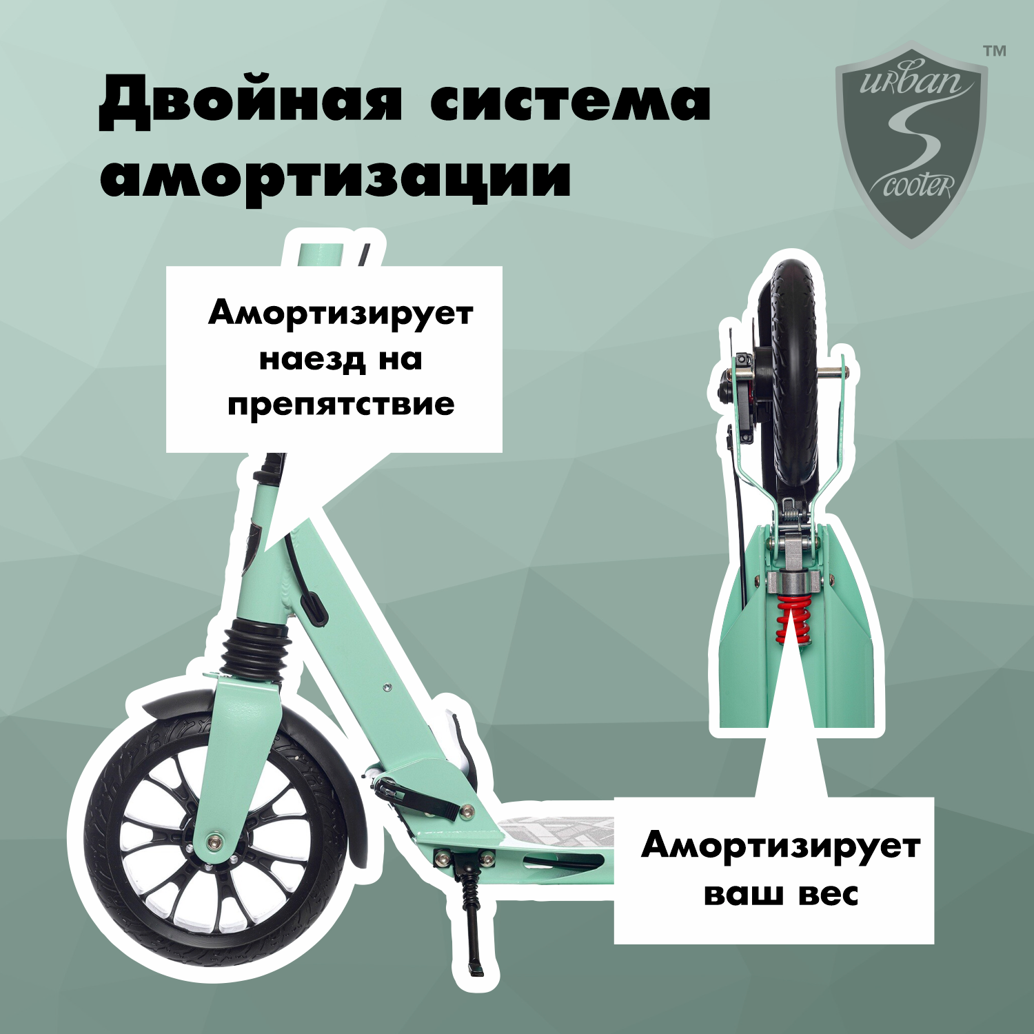 Самокат Urban Scooter Original tm Disc Mint, (2024), с дисковым тормозом, складной, городской, двухколесный