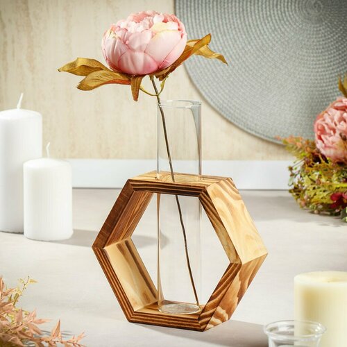 Ваза стекло настольная Y6-10000 18х24х65см колба деревянная подставка 1200₽