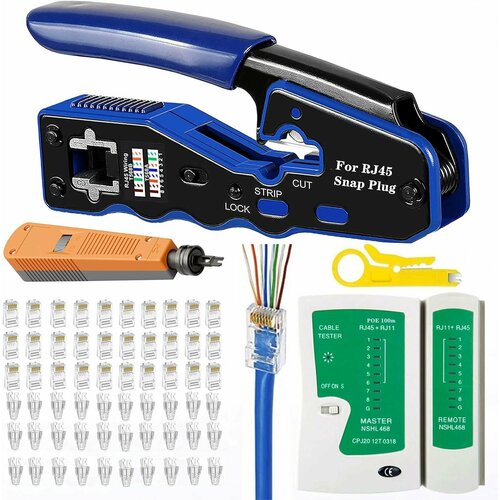 Набор инструментов RJ45, для сквозного тестирования, 8P, 65 шт