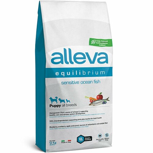 ALLEVA EQUILIBRIUM Корм для щенков всех пород Сенситив с океанической рыбой 12 кг