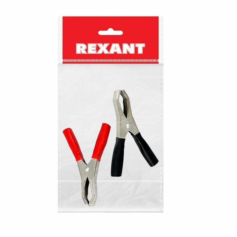Зажим крокодил, длина 98мм, ток 50A, 2 шт, пакет бопп REXANT