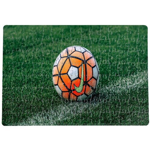 Пазлы CoolPodarok Футбол Футбольный мяч Найк Оранжевый Трава 20х29см 120 элемента