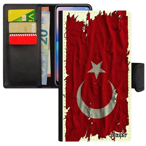 фото Защитный чехол книжка для смарфона // apple iphone 7 plus // "флаг турции на ткани" патриот дизайн, utaupia, белый