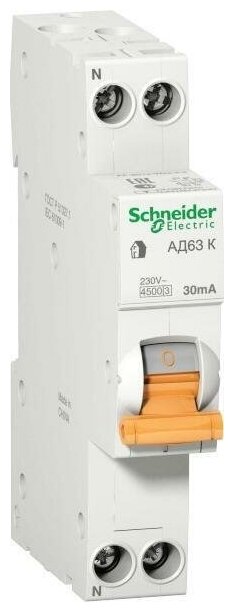 Дифференциальный автоматический выключатель Schneider Electric Домовой АД63 К 2P 25А 30мА класс AC