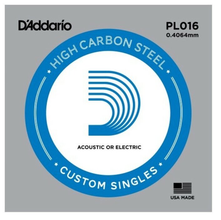 PL016 Plain Steel Отдельная струна без обмотки, сталь, .016, D'Addario