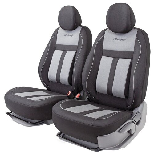 фото Получехлы на передние сиденья autoprofi cus-0405 bk/gy cushion comfort, эко-хлопок, 5 мм поролон, 3d крой, поясничный упор, 4 пред., чёрный/серый