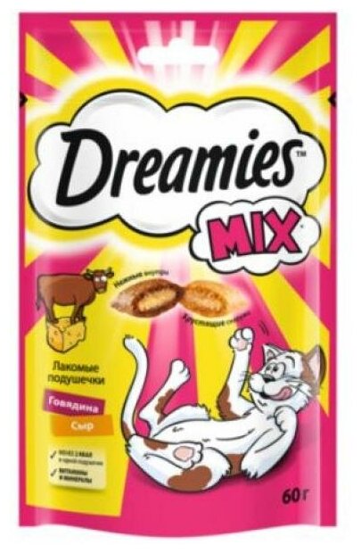 Dreamies Mix Лакомые подушечки для кошек, с говядиной и сыром, 60 г - фотография № 14