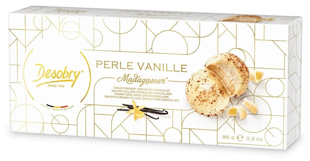 Desobry Perle Печенье с мадагаскарским бургонским ванильным экстрактом, покрытое белым шоколадом 95г (Бельгия) - фотография № 1