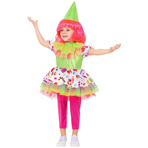 Карнавальный костюм Клоунесса Пуговка рост 116 костюм пуговка размер 128 розовый