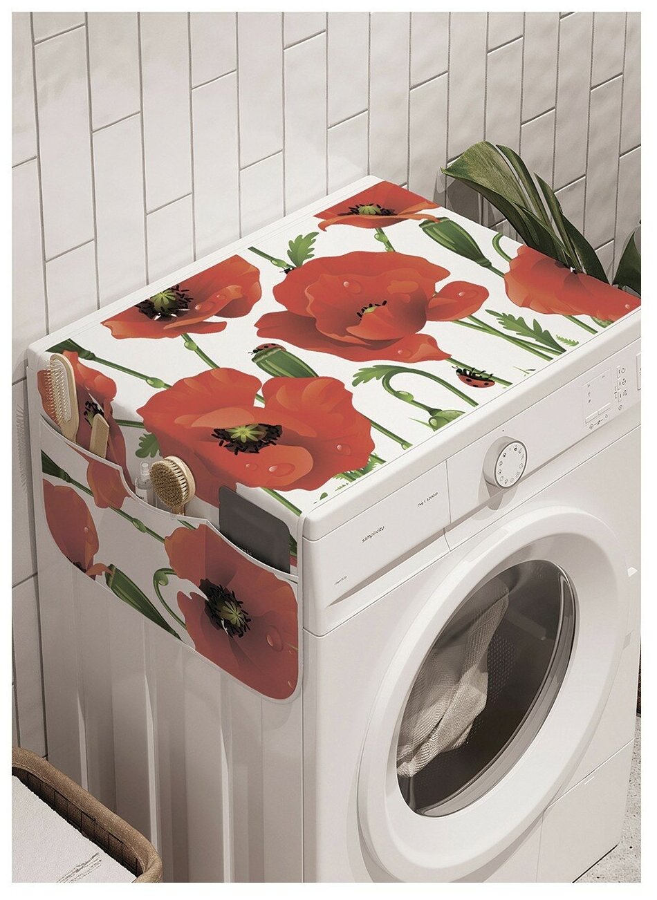 Чехол накидка для стиральной машины Ambesonne с рисунком "Ароматные маки" 45 на 120см - фотография № 1
