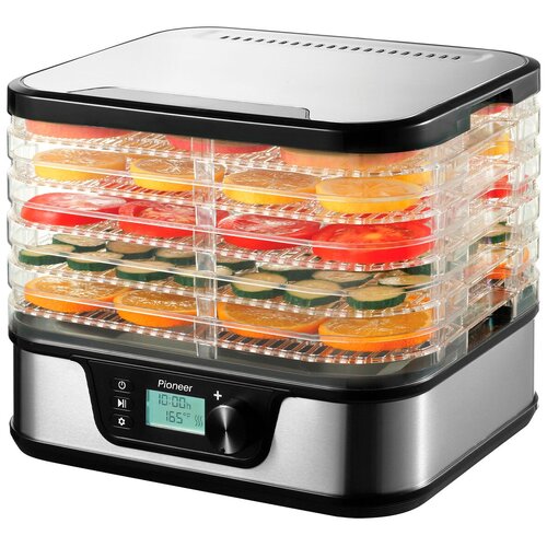Сушилка для овощей фруктов и мяса Pioneer с таймером до 24 часов и регулировкой температуры от 35 до 70 градусов 5 поддонов 380 Вт 336200₽