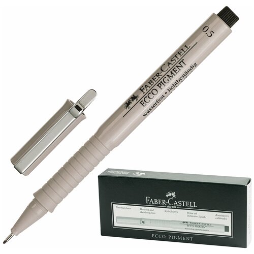 Купить Ручка капиллярная (линер) FABER-CASTELL «Ecco Pigment», черная, корпус серый, линия письма 0, 5 мм, 166599