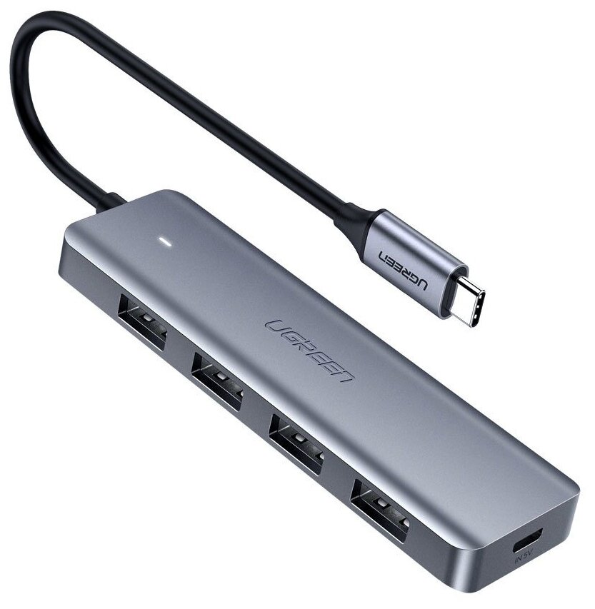USB разветвитель Ugreen Hub 4 в 1 USB 3.0, серебристый (70336)