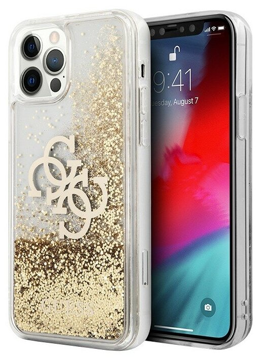 Чехол CG Mobile Guess Liquid Glitter 4G Big logo Hard для iPhone 12 Pro Max, цвет Золотой (GUHCP12LLG4GGO)