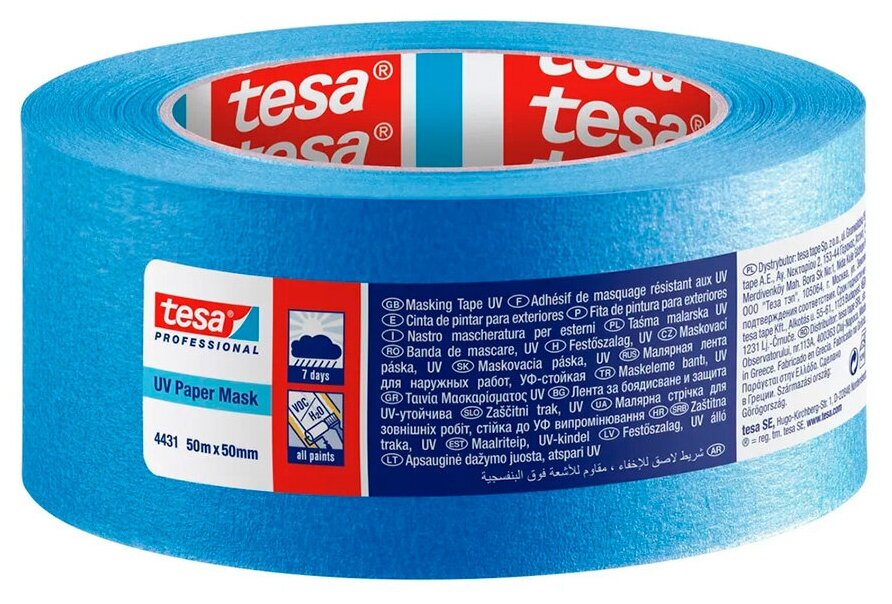 Лента малярная Tesa УФ-стойкая синяя 50 мм 50 м (7 дней)