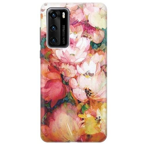 фото Ультратонкий силиконовый чехол-накладка для huawei p40 с принтом "яркие цветы" gosso