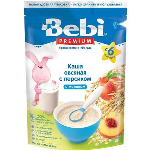Каша Bebi молочная овсяная с персиком, с 6 месяцев каша bebi молочная кукурузная с 5 месяцев