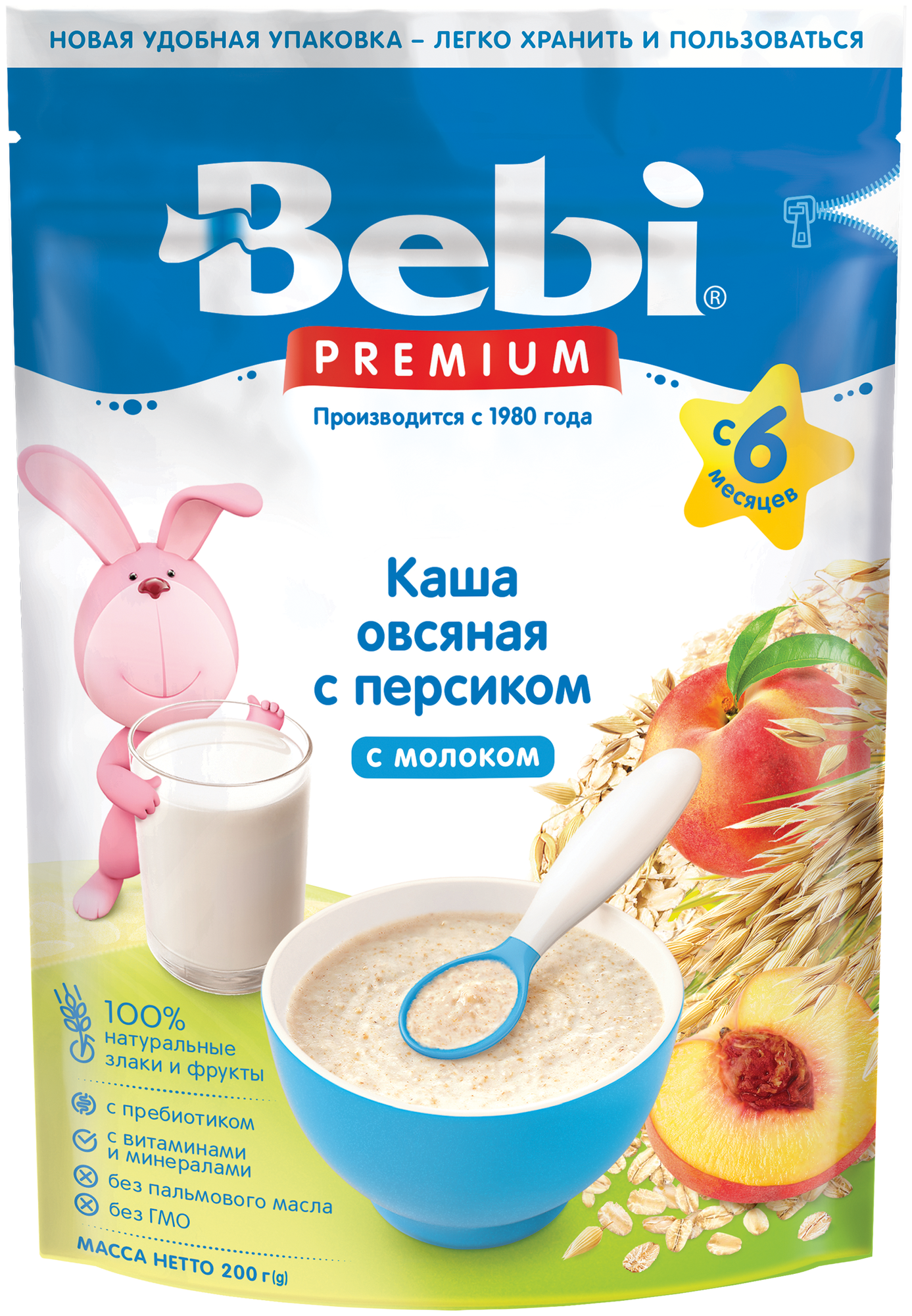 Каша молочная Bebi Premium Овсяная с персиком с 6 мес. 200 г