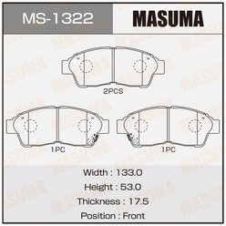 Дисковые тормозные колодки передние MASUMA MS-1322 для Toyota (4 шт.)