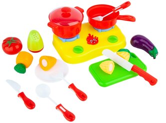 Игровой набор "Режем фрукты и овощи", на липучке, с посудой и плитой (16 предметов)