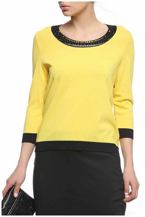 Блуза  Elisa Fanti, повседневный стиль, полуприлегающий силуэт, укороченный рукав, без карманов, однотонная, размер 40IT, черный, желтый