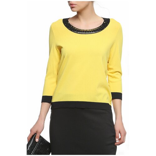 Блуза  Elisa Fanti, повседневный стиль, полуприлегающий силуэт, укороченный рукав, без карманов, однотонная, размер 40IT, черный, желтый
