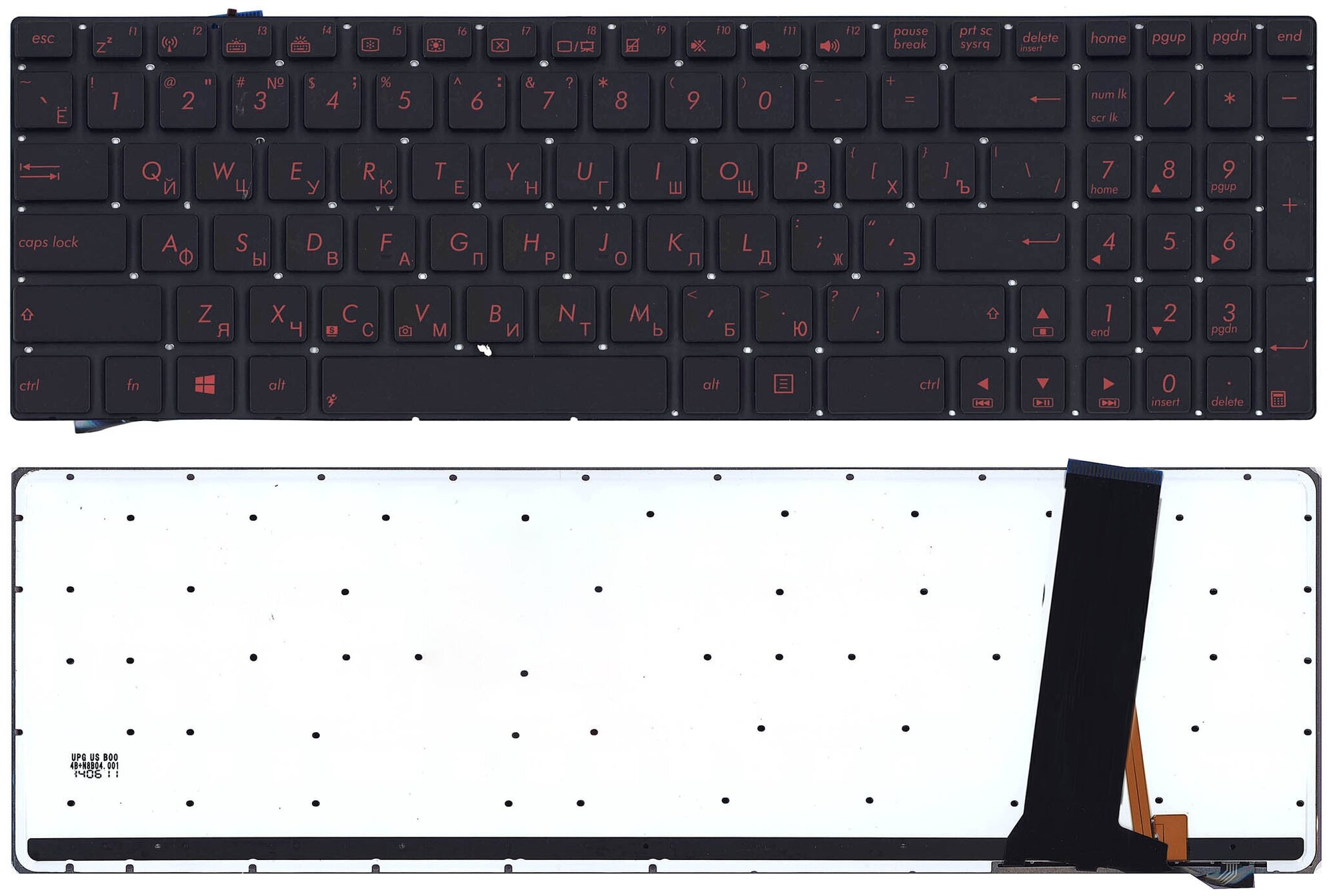 Клавиатура для ноутбука Asus N56 N56V черная с красной подсветкой 2440₽