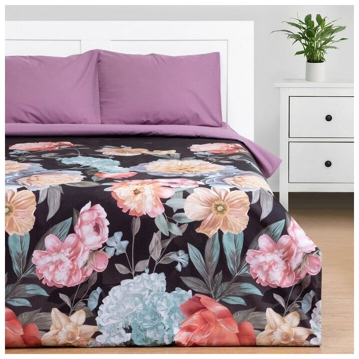 Постельное бельё Этель евро Flowers 200х215 см 220х240 см 50х70 см-2 шт поплин 125 г/м2 7914040