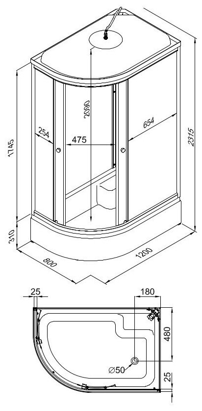 Душевая кабина Triton Коралл 120x80 В, средний поддон правая, мозаика, прямоугольная