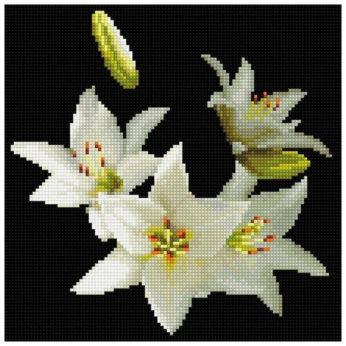 Алмазная мозаика Белые лилии, 30x30 см алмазная мозаика белые каллы 30x30 см