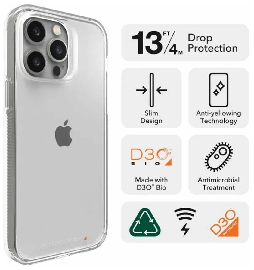 Чехол для смартфона ZAGG Crystal Palace D3O Clear Case для iPhone 14 Pro 6.1" Transparent
