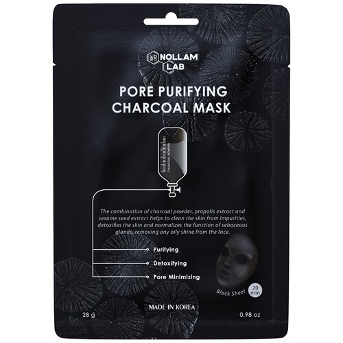 Nollam Lab Угольная тканевая маска для очищения пор, 28 г угольная тканевая маска для очищения пор nollam lab pore purifying charcoal mask 23 гр