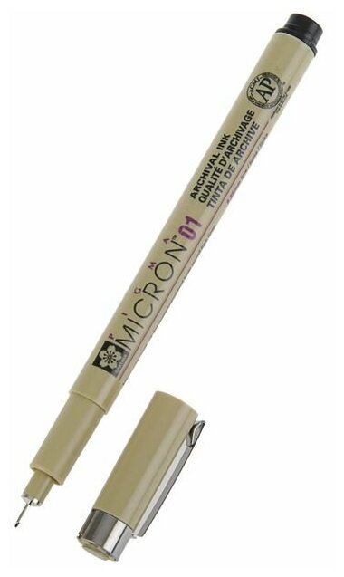 SAKURA Ручка капиллярная для черчения Sakura Pigma Micron 01 линер 0.25 мм, черный, (высокое содержание пигмента)