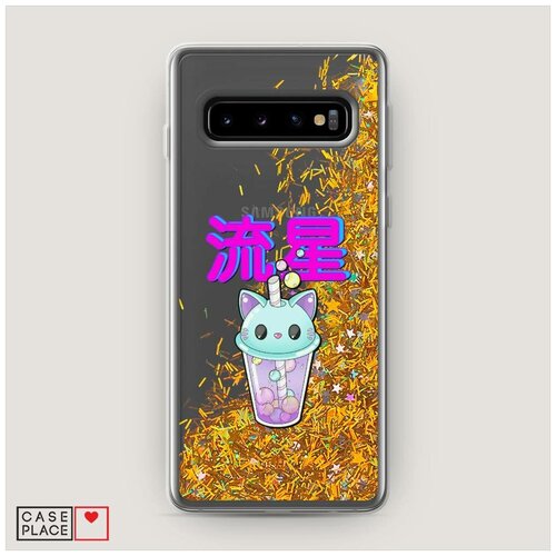 фото Чехол жидкий с блестками samsung galaxy s10 японский чай case place